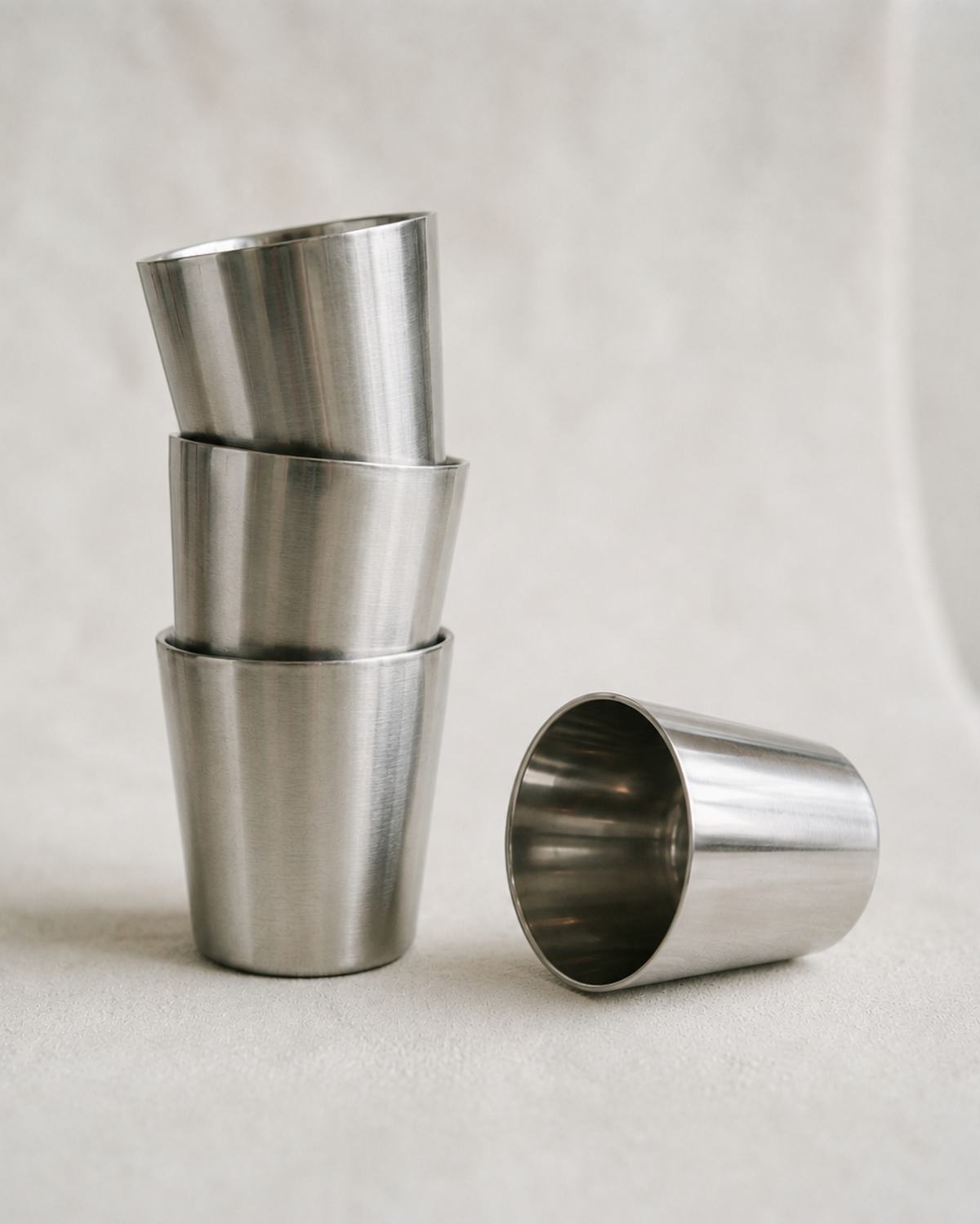 Meridian Cup in brushed steel, alternate angle