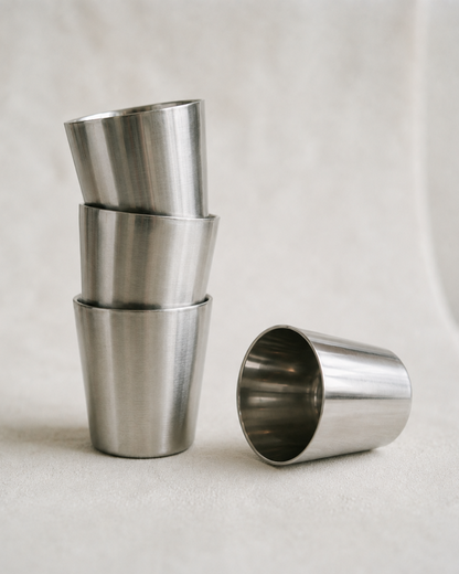 Meridian Cup in brushed steel, alternate angle
